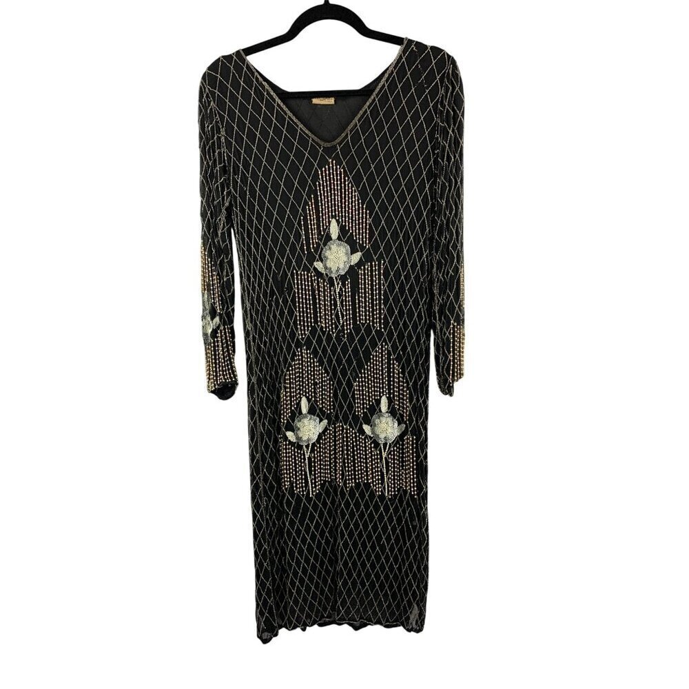 Vintage 100% Silk Beaded Dress Size M